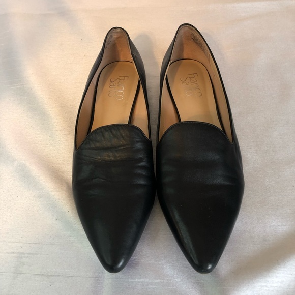 Franco Sarto Ladies 9 1/2 Black Leather Pointed Toe Slip Loafers - Picture 2 of 16